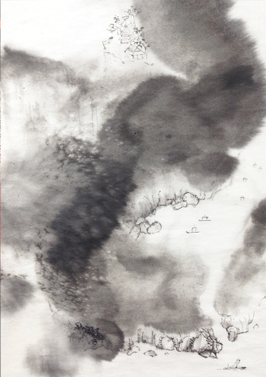 9月上級教室から「にじみを使った抽象的な山水画」: ーモノクロの芸術