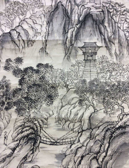 8月上級教室より「中国山水」: ーモノクロの芸術水墨画ー京都で水墨画