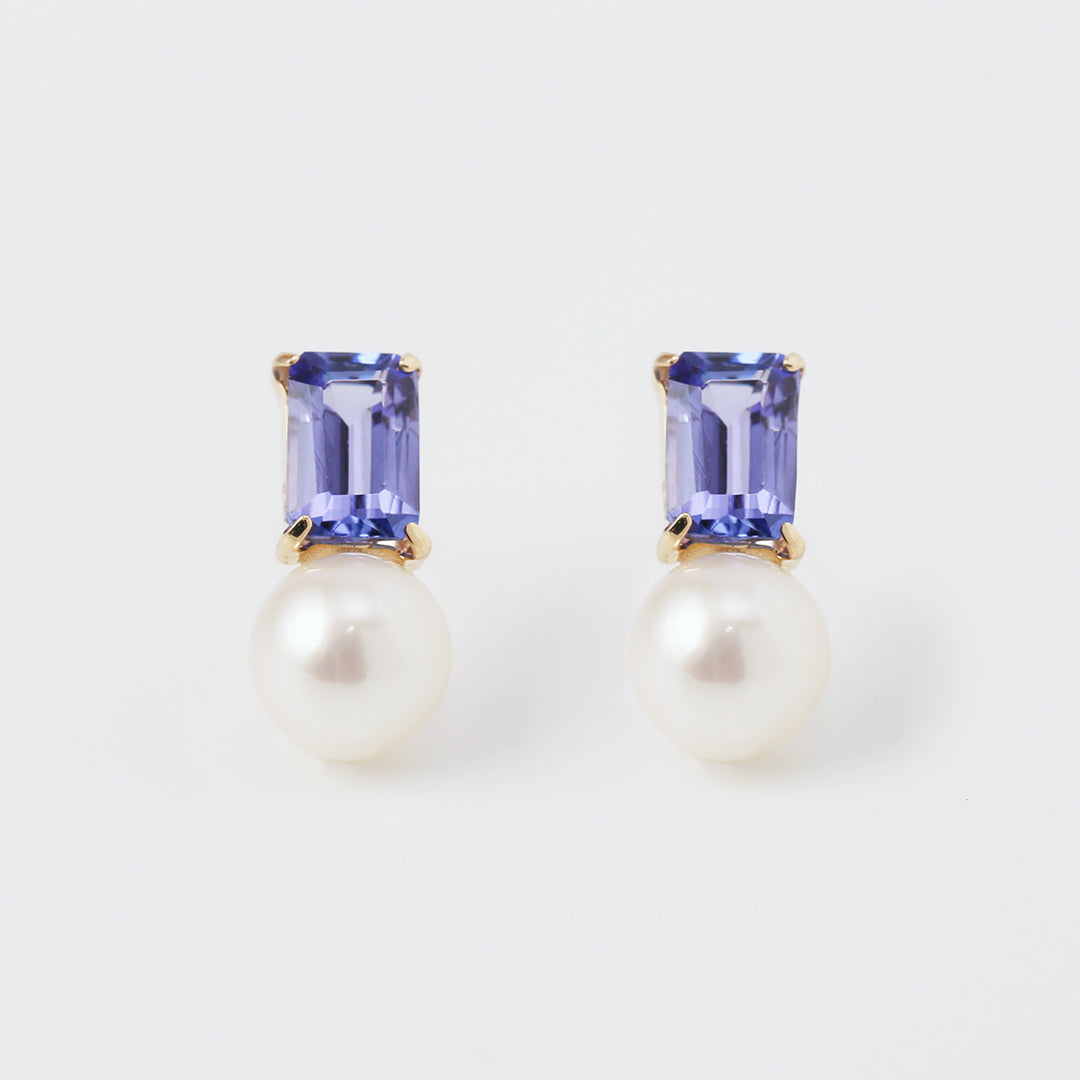 K18タンザナイト×アコヤパールピアス