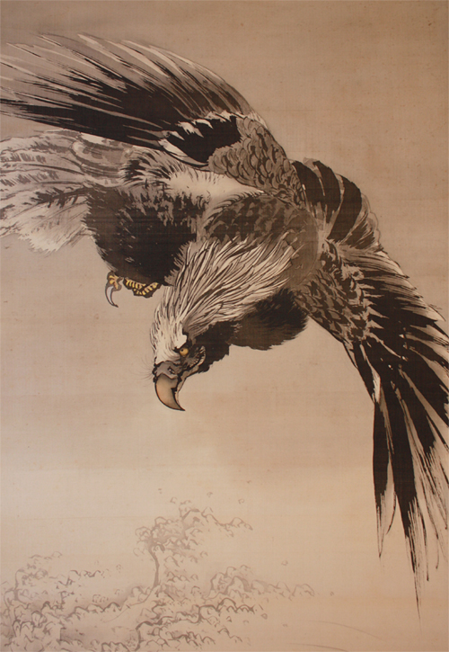 鈴木松年 Syonen Suzuki 『鷲舞浪撃図』【掛軸 Hanging scroll】浮世絵