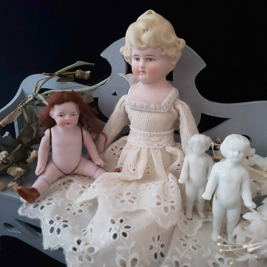 アンティーク ブロンドチャイナヘッドドール フラットトップ ビスク