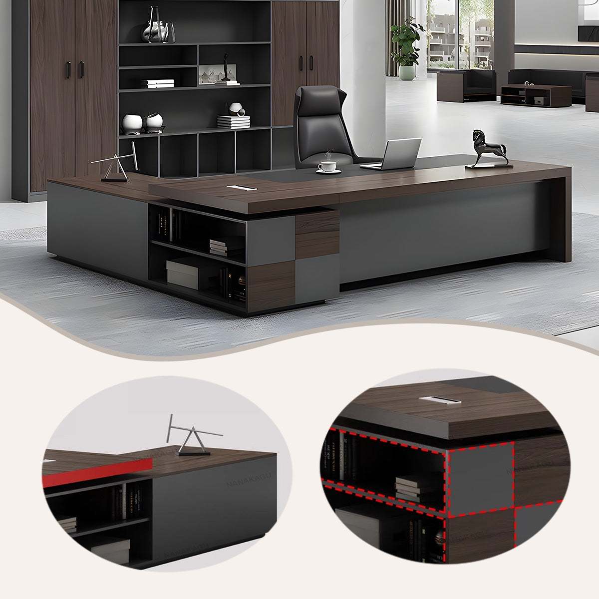 エグゼクティブデスク,オフィスデスク,社長机,配線ボックス,大容量収納