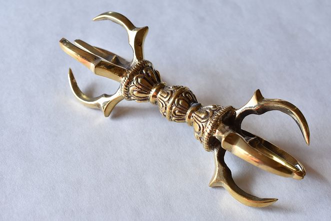 修縁堂】仏教法器 川派穢迹金剛杵 五鈷杵 密教法具 真鍮製 vajra23cm