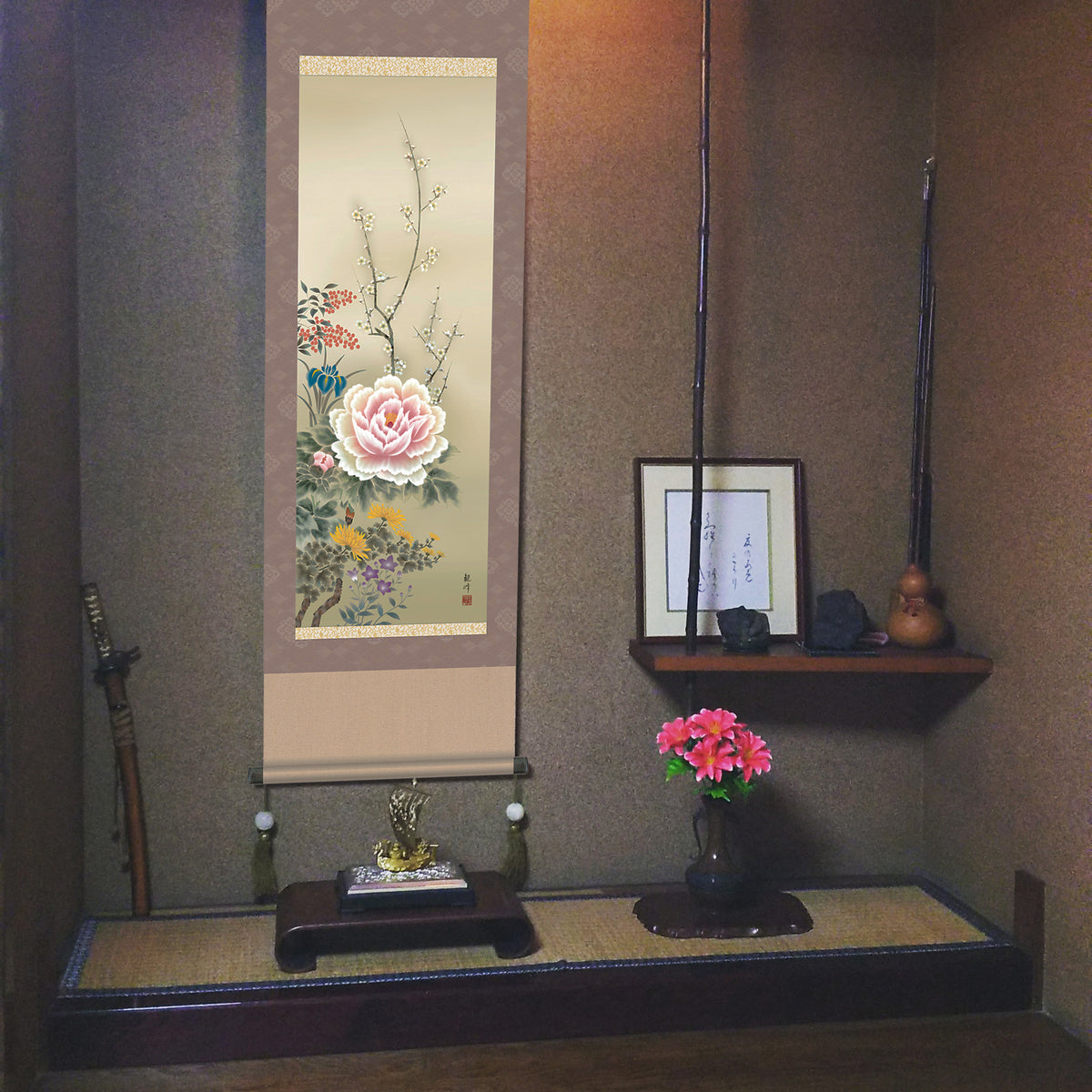 掛軸 花鳥画 年中掛け 四季花 尺三 – 風景特選店のあゆわら®︎