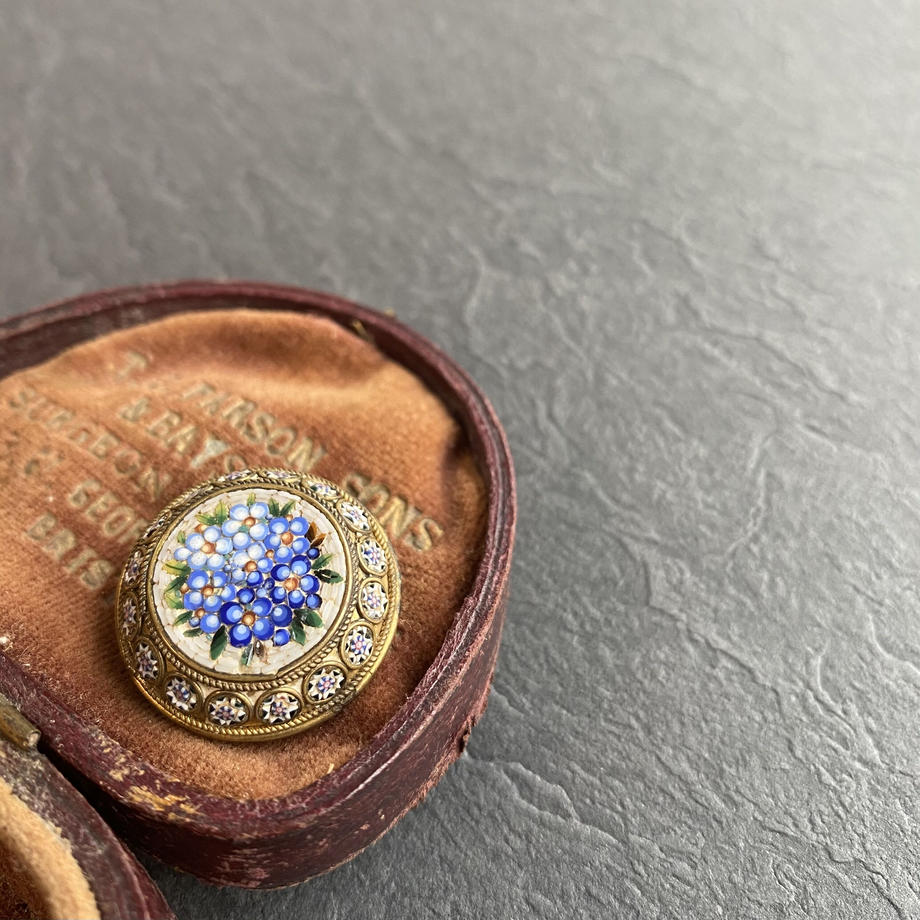 マイクロモザイク 勿忘草 アンティーク ブローチアンティーク