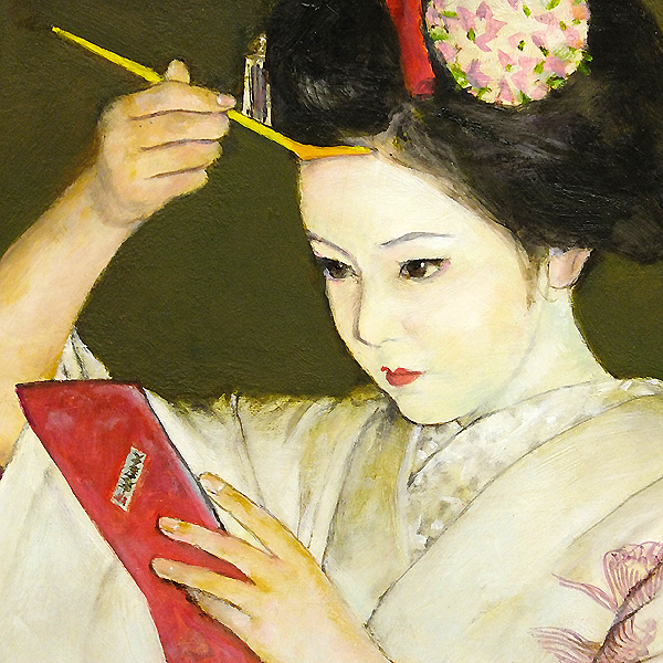 真作】絵画 弦田英太郎 油彩10号 少女像 空間に華やぎを添える