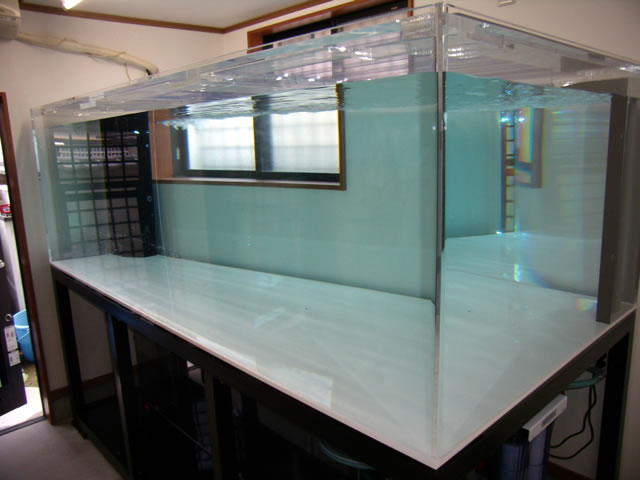 アクリル水槽 背黒 底透明青 W120 D70 H40 ワンオフ 佐川急便発送