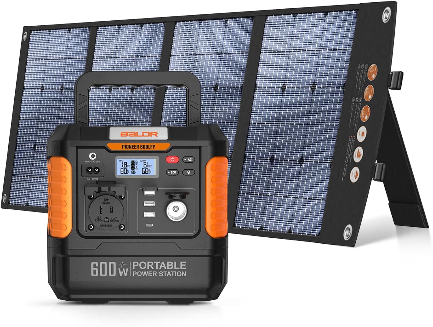BALDR 600LFP リン酸鉄ポータブル電源 120Wソーラーパネルセット 6倍超