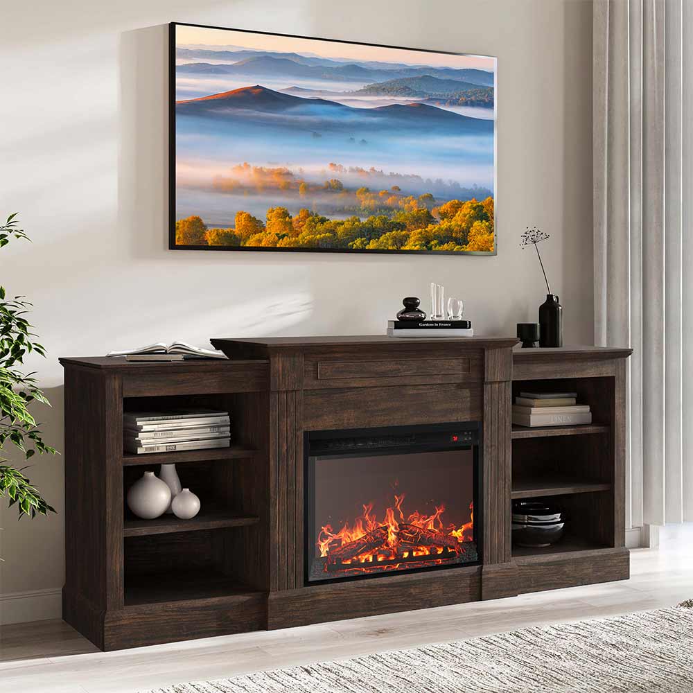 White Wood Tall Fireplace TV Stand for 65 Inch TVs