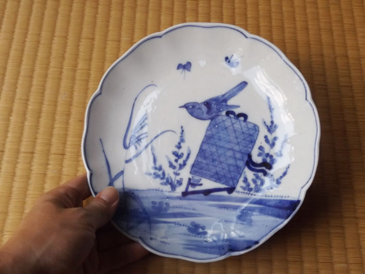 江戸後期 古伊万里 上手七寸皿 [蘭花と雀図] 江戸後期 古伊万里