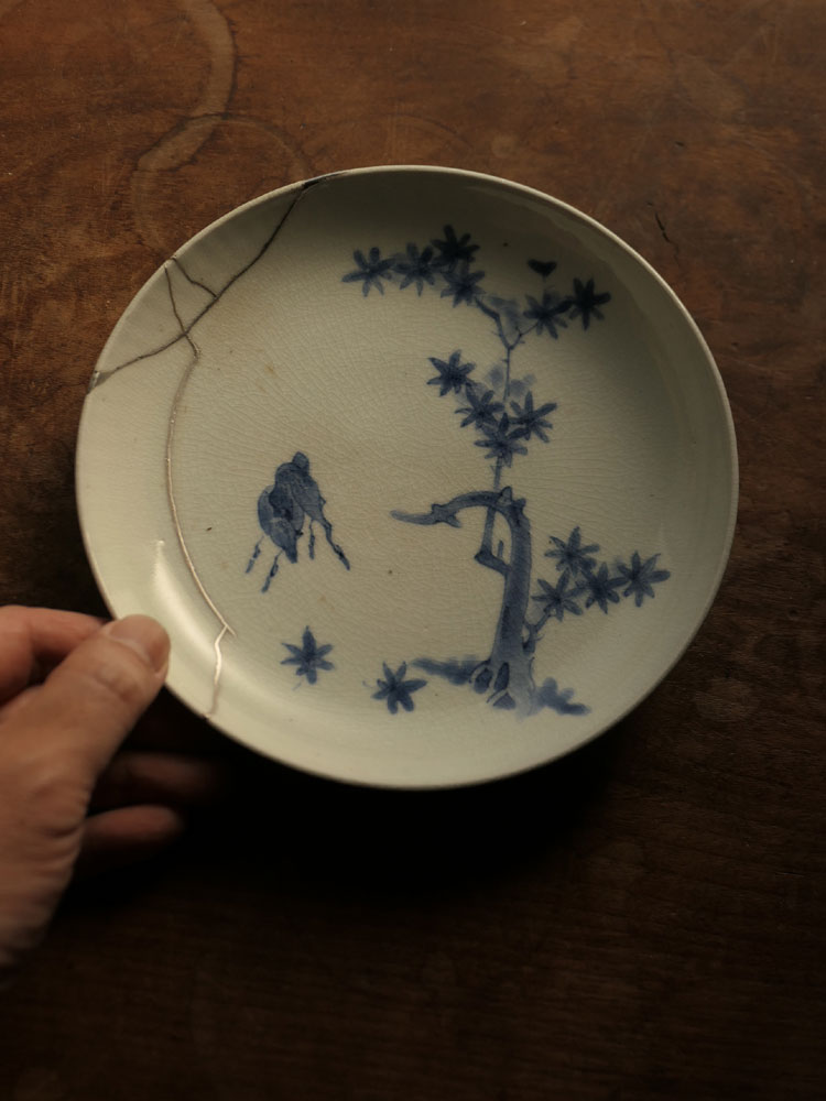 古伊万里 染付 鹿紅葉文 変形皿 江戸前期 V210728341_11.jpg