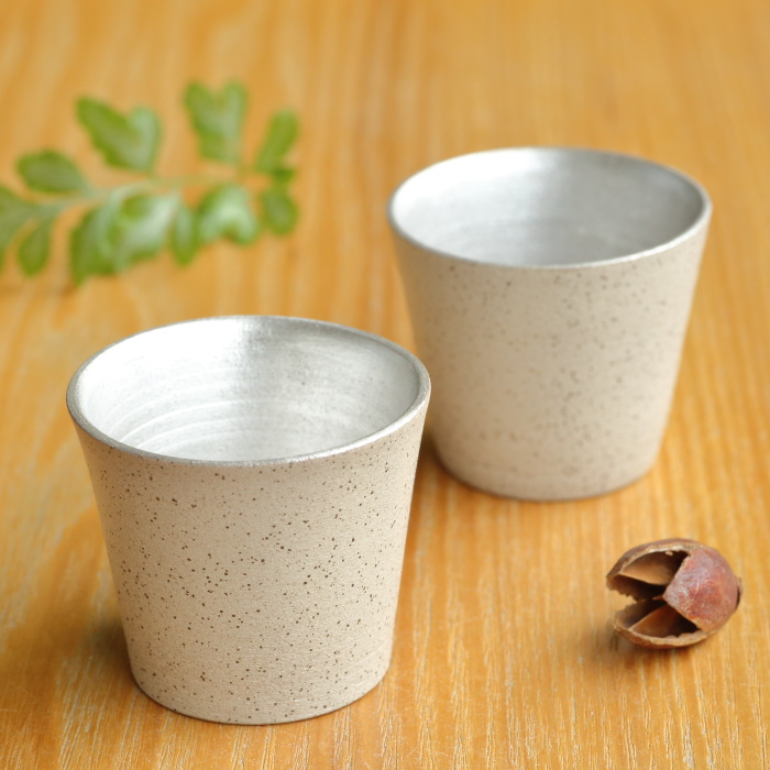伊藤成二 銀彩茶杯白 2客組 満容量50ml 作家もの煎茶碗 日本茶中国茶用