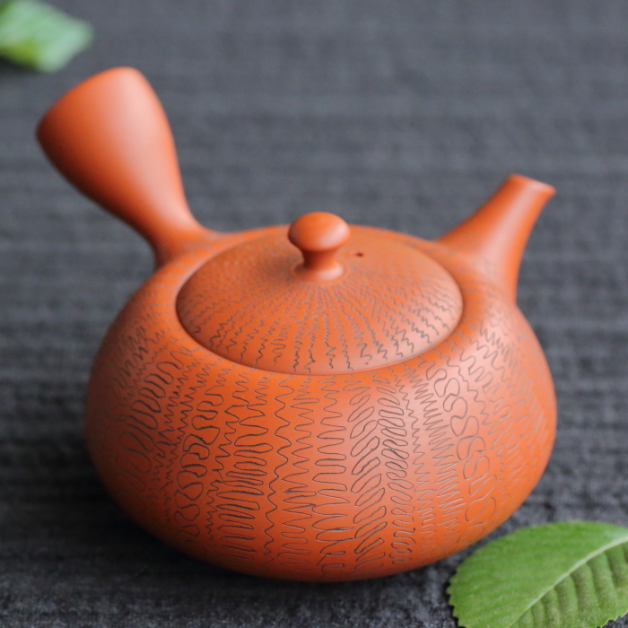 小西洋平 朱泥流紋急須 常滑焼高級煎茶急須 満容量250ml 共箱