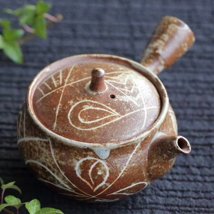 山本広巳 灰釉象嵌急須 萬古焼 穴窯焼成茶器 満容量240ml 名匠の茶器 桐箱