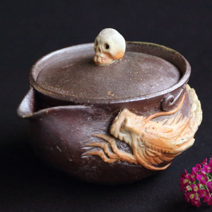 ☆ 激レア 備前焼 宝瓶 登り窯 龍 手びねり 急須 桐箱付き