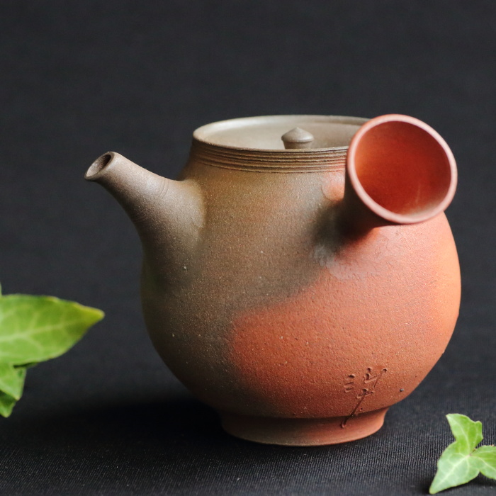 茶道具常滑焼小西洋平作窯変火襷茶壷共布共箱MR8873