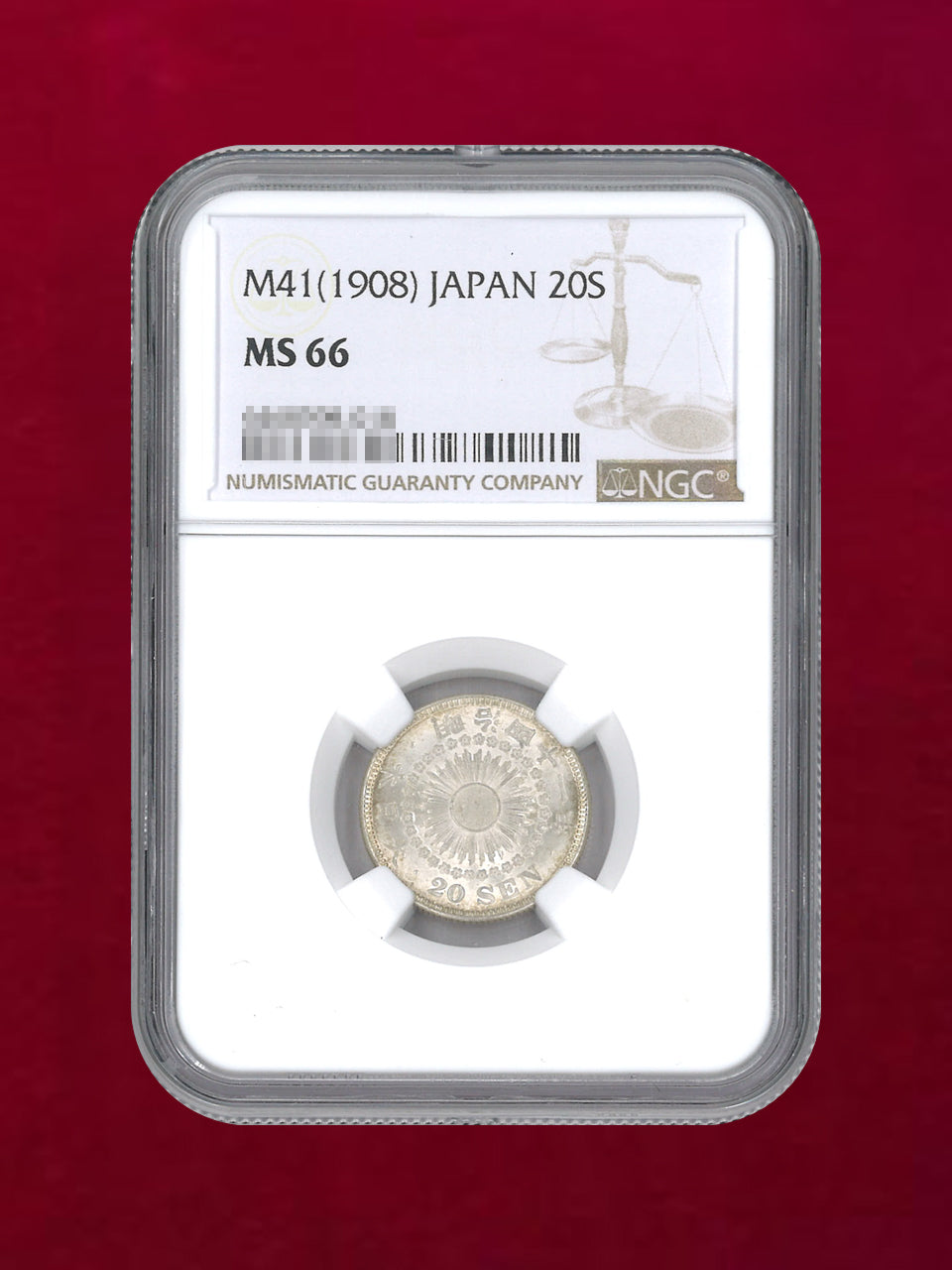 日本】旭日20銭銀貨 明治41(1908) NGC MS66［B-0000070］ – ワールド