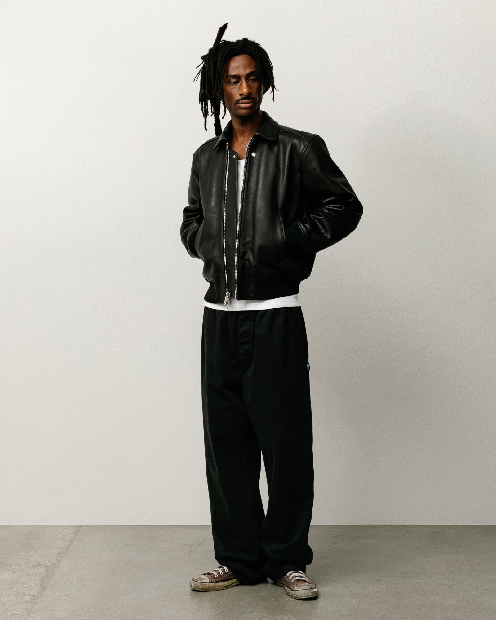 Leather Flight Jacket – Black | Outerwear | Stüssy Canada