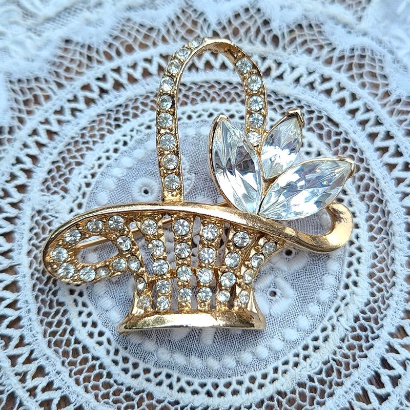 ラインストーン 花籠ブローチ U.S.A | アンティーク・ヴィンテージ雑貨