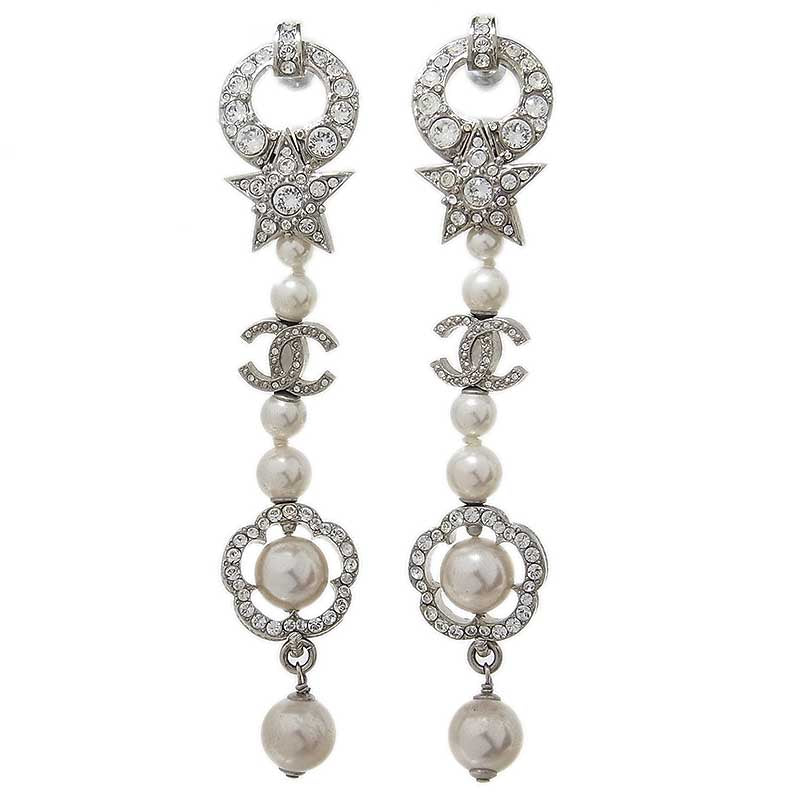 シャネル CHANEL フェイクパール ラインストーン ココマーク ピアス
