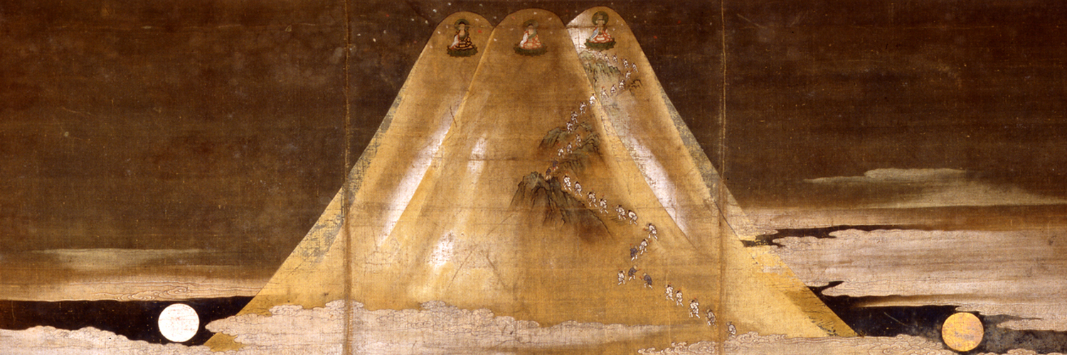 夕焼けの富士山と江ノ島のイメージ、富士山曼荼羅の一点 夕焼けの