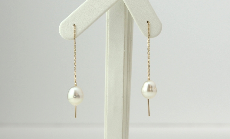 K18南洋白蝶真珠アメリカンピアス【大きさ8㎜・長さ8㎝】＜G4327-6