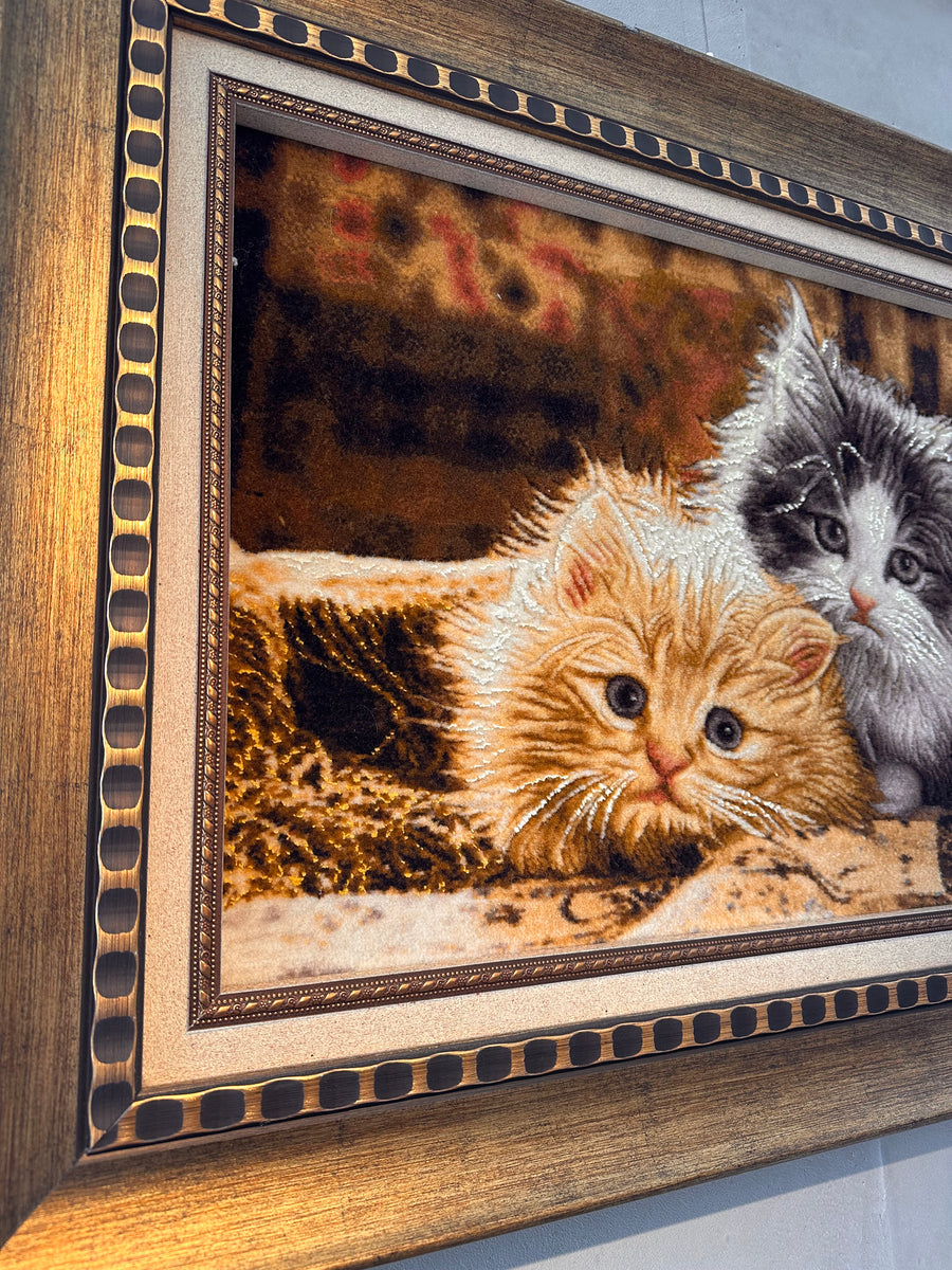 ペルシャ絨毯手織り絵画絨毯鑑定書付きフレーム付き