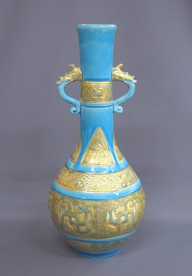 T787 花入 『独楽花入』『永楽善五郎 造』 共箱 茶道具 花器 T787