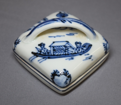 茶道具 染付香合 塗師淡齋 菱形茄子絵 茶道具 染付香合 塗師淡齋 菱形