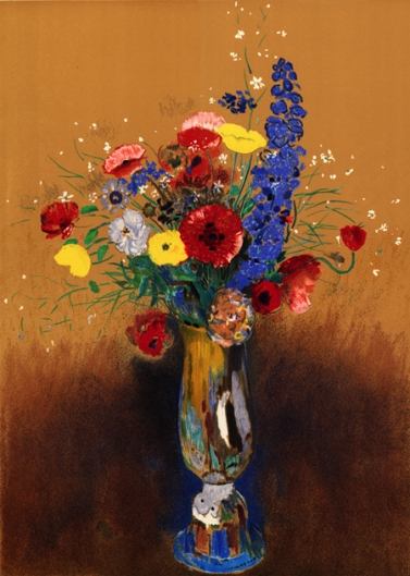 絵画 。原画☆【テーブルの上の花瓶の中のきれいな花、いろいろな色の