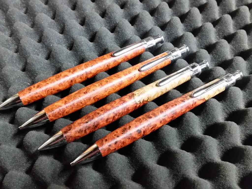 花梨紅白 極上杢 ノック式ボールペン 本花梨瘤杢紅白超極上 シャープ