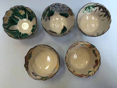 B407b「乾山写繪変 銘々皿 3枚」白井半七造 元箱付(5枚入り用？) B407b