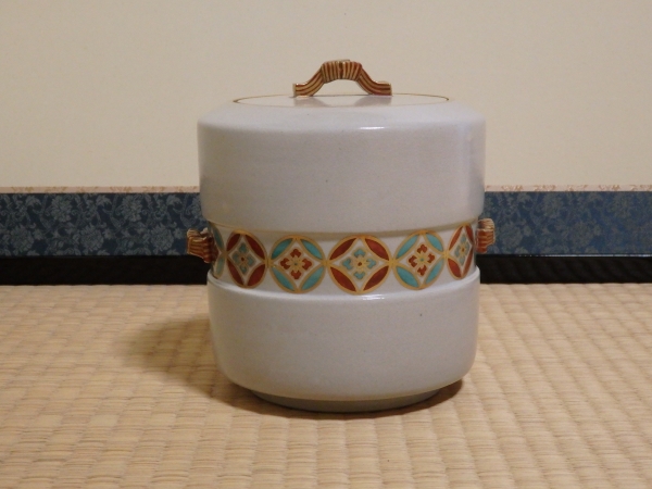 淡々斎宗匠書付 2代矢口永寿作 色絵七宝耳附水指 | 坂井春明堂