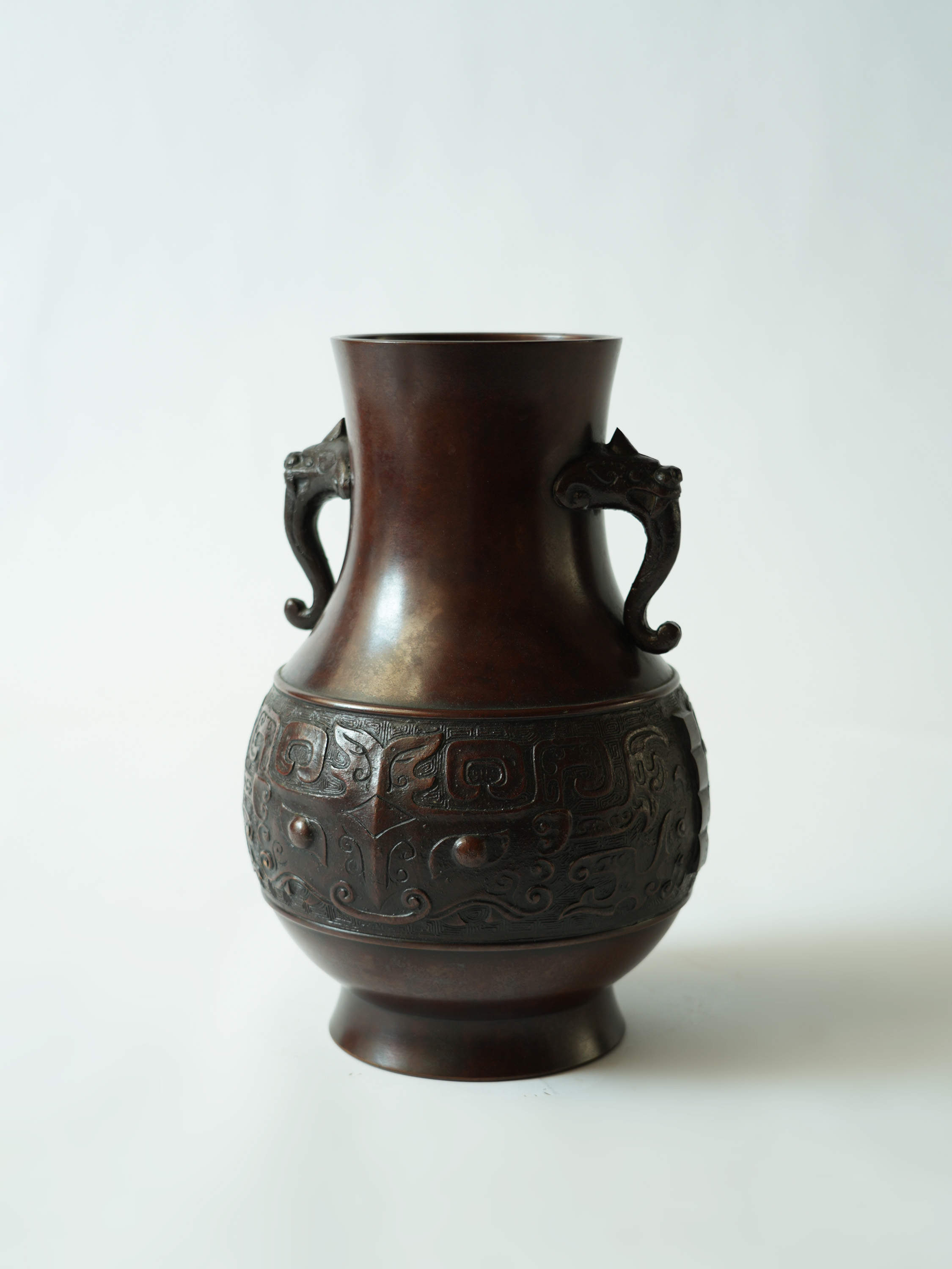 古銅 饕餮紋 双耳 四方 瓶掛(K-LC697)