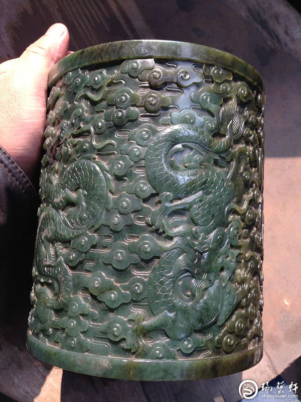 明・清代 古玉石 ・秘藏 【 和田玉 古文龍紋玉牌 】 收藏 時代物