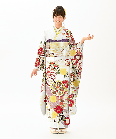 良好□振袖単体□単品162cm□成人式前撮り薄ベージュグレー正絹