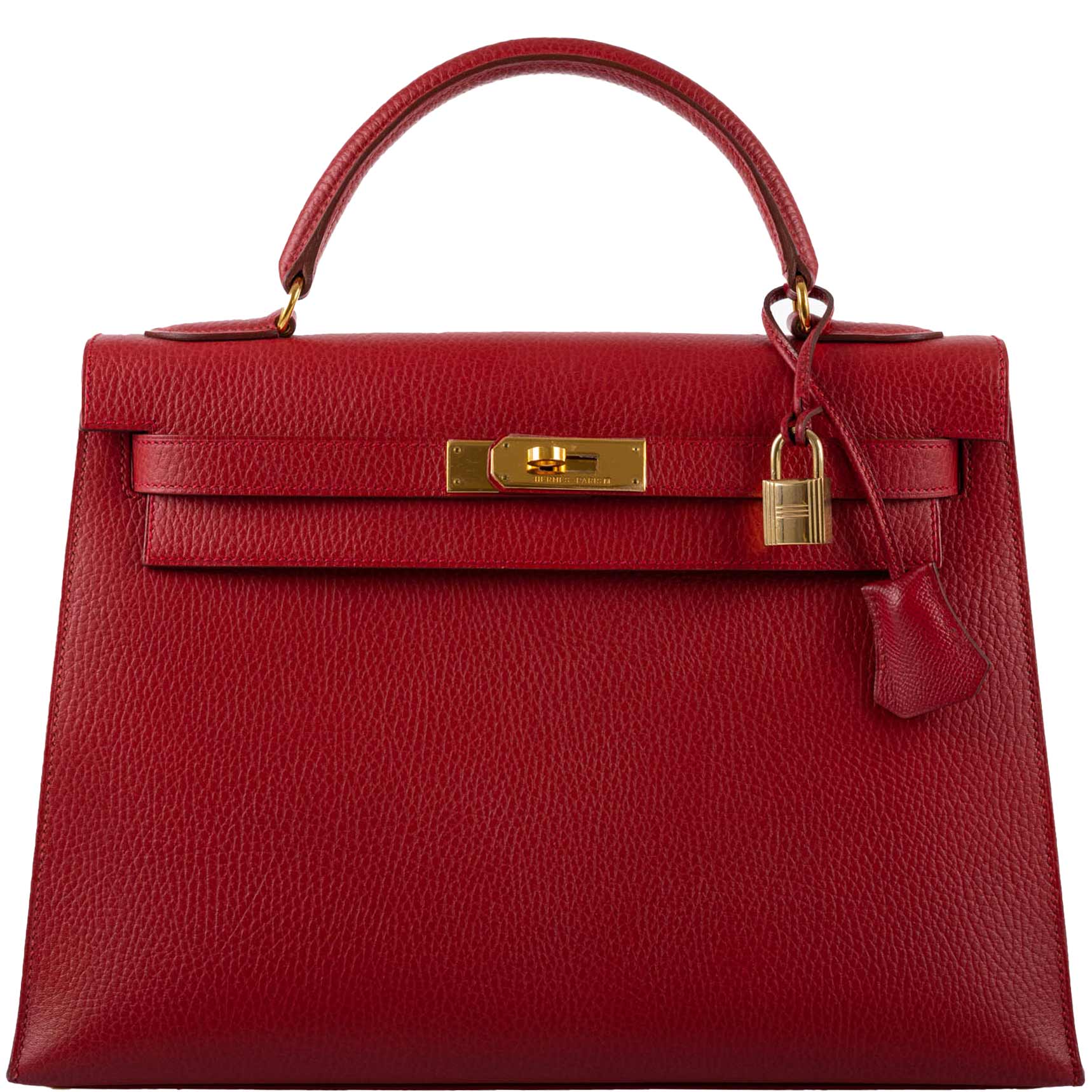 Hermès Kelly 32 Sellier Rouge Vif Ardennes Gold Hardware | JANEFINDS