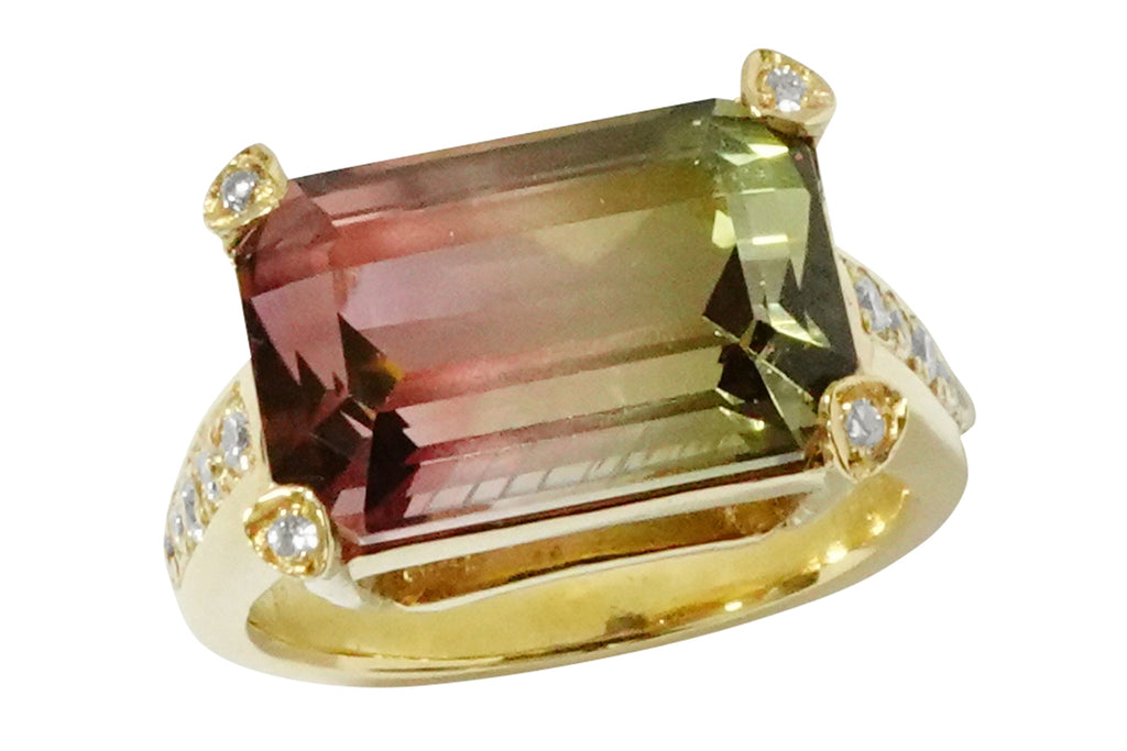 美品 希少 バイカラートルマリン リング ハンドメイド k14gf 15号 美品