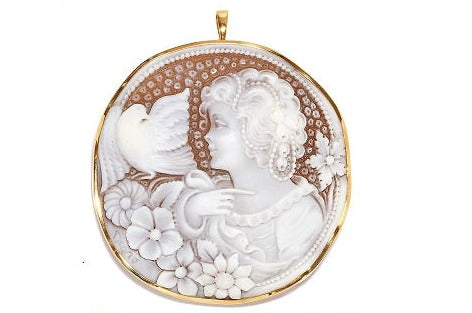 K18 カメオ少女ブローチ兼ペンダントトップ