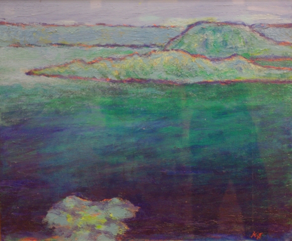 素晴らしい額の印象派風 油彩画 教会のシルエット 素晴らしい額の