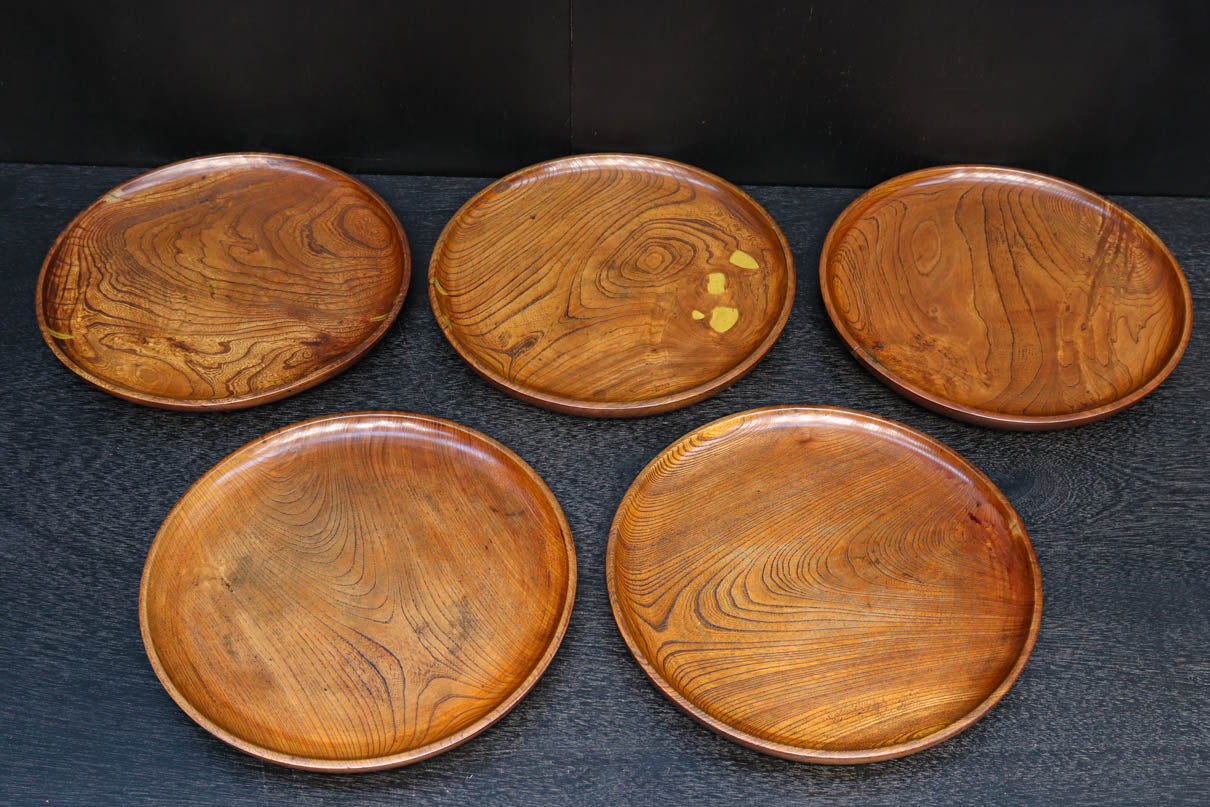 けやき一枚板‼ 艶色に杢目が見事な丸盆 DC5150a-j 在庫6枚 – 古福庵