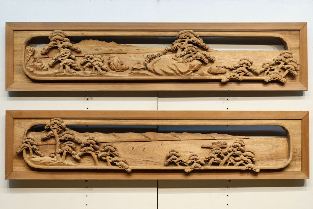 厚み100ミリ!! 重厚感溢れる木地色の深彫り彫刻欄間 EZ1081ab 在庫(a:0