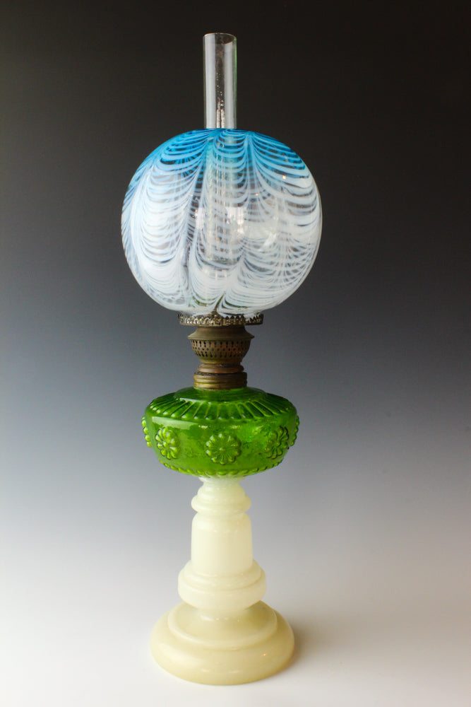 青かきあげ丸型菊文油壺台ランプ Z-C – 古福庵 [ KOFUKUAN