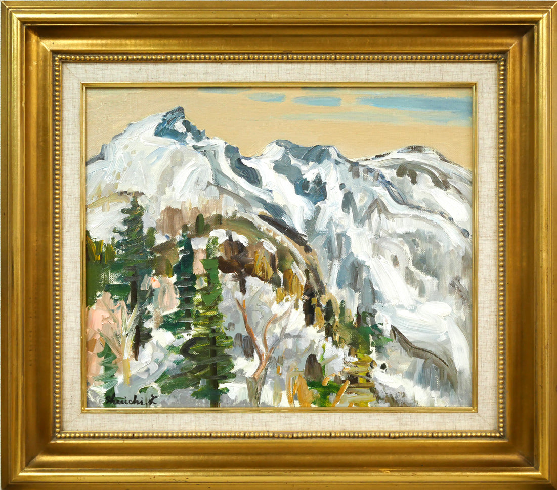 絵画 油絵 油彩画 菊地正則 F3号 「仲良し二人」美品 額付き サイン