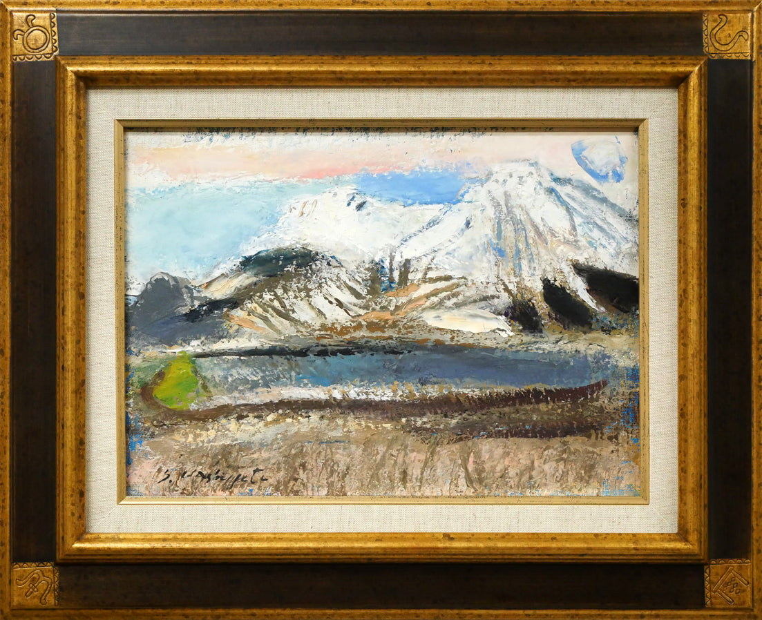 橋本三郎「残雪駒ヶ岳」油絵・F4号 絵画買取・販売の小竹美術