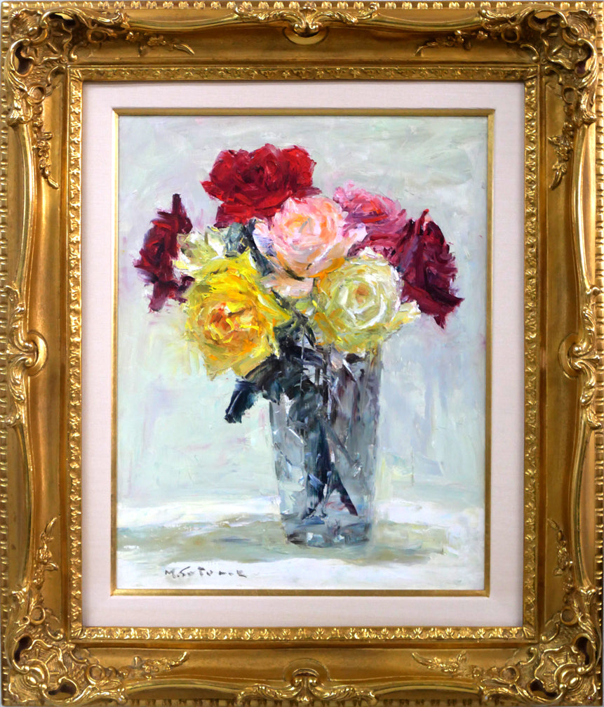 真作】絵画 平山講平 油彩10号 黄色い花 個展多数開催 人気作品 S36