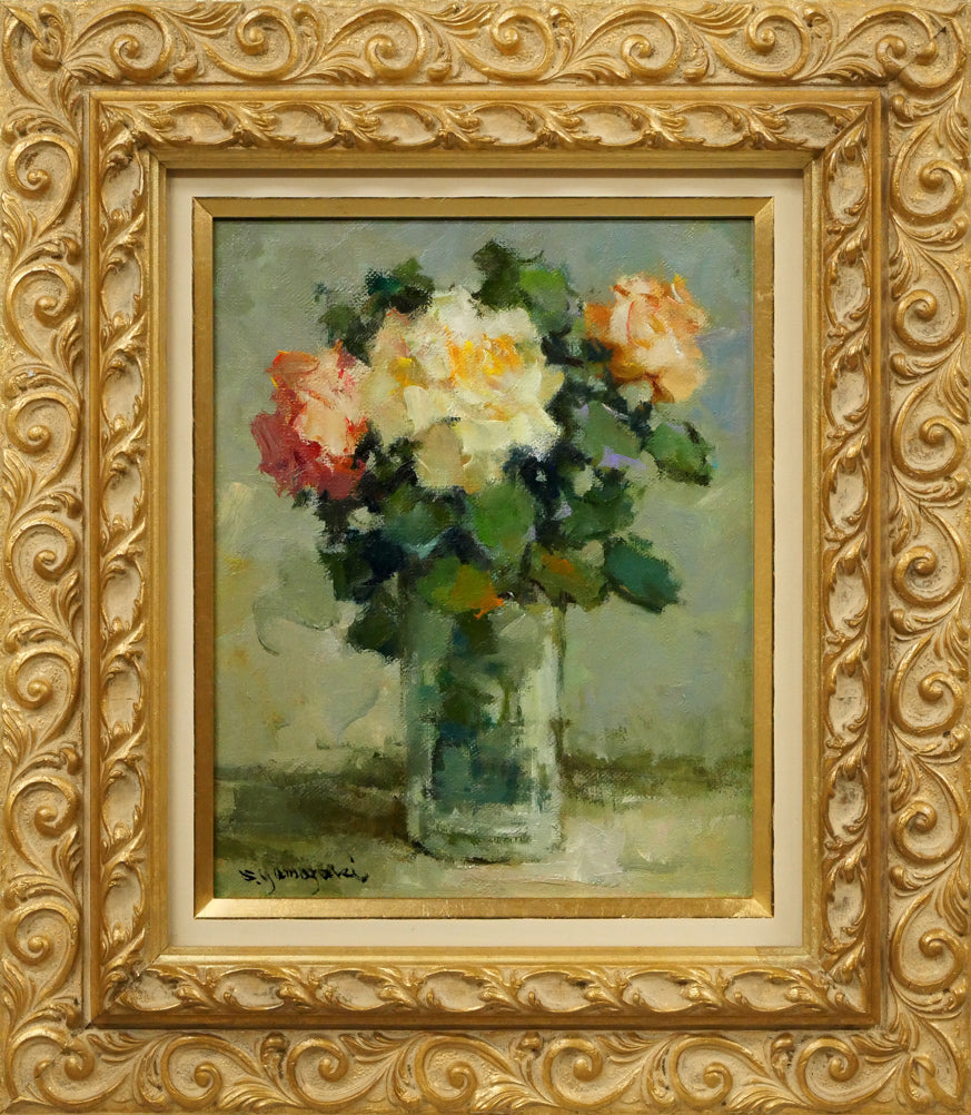 山崎翠祥「薔薇（1983年作）」油絵・F3号 絵画買取・販売の小竹美術