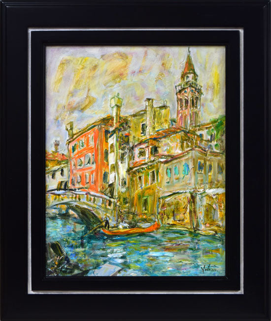 渡辺ひでき 油彩画 ベニス 風景画 木製フレーム付き 渡辺ひでき 油彩画