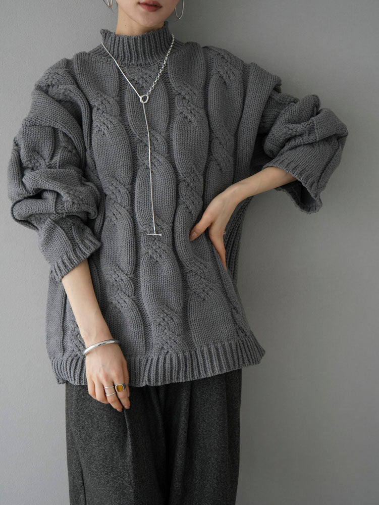 予約]ポリエステルケーブルオーバーニット/グレー – Lumier