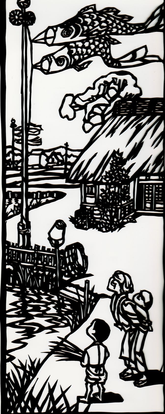 滝平二郎「子ねこ」少女と猫・雪 木版画 直筆サイン入り 額縁入り 切り 【